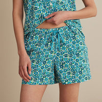 Printed Poplin Women's Shorts Set - Blossom Blue, XXL,Blossom Blue