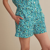 Printed Poplin Women's Shorts Set - Blossom Blue, XXL,Blossom Blue