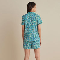 Printed Poplin Women's Shorts Set - Blossom Blue, XXL,Blossom Blue