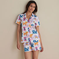 Printed Poplin Women's Shorts Set - Colorful Dogs, XXL,Colorful Dogs