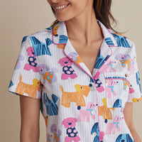 Printed Poplin Women's Shorts Set - Colorful Dogs, XXL,Colorful Dogs