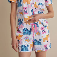 Printed Poplin Women's Shorts Set - Colorful Dogs, XXL,Colorful Dogs