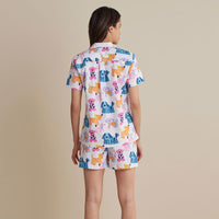 Printed Poplin Women's Shorts Set - Colorful Dogs, XXL,Colorful Dogs
