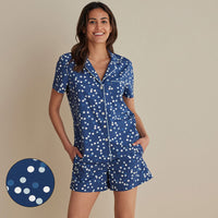 Printed Poplin Women's Shorts Set - Blue Bubbles, XXL,Blue Bubbles