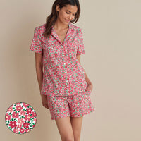 Printed Poplin Women's Shorts Set - Blossom Pink, XXL,Blossom Pink