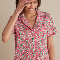 Printed Poplin Women's Shorts Set - Blossom Pink, XXL,Blossom Pink