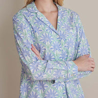 Printed Poplin Women's Nightshirt - Blue Palm, XS,Blue Palm