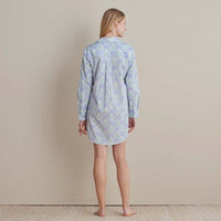 Printed Poplin Women's Nightshirt - Blue Palm, XS,Blue Palm