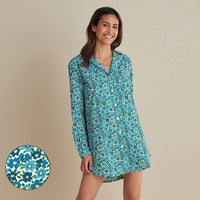 Printed Poplin Women's Nightshirt - Blossom Blue, XXL,Blossom Blue