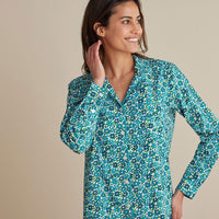 Printed Poplin Women's Nightshirt - Blossom Blue, XXL,Blossom Blue