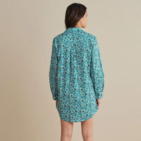 Printed Poplin Women's Nightshirt - Blossom Blue, XXL,Blossom Blue