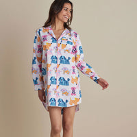 Printed Poplin Women's Nightshirt - Colorful Dogs, XXL,Colorful Dogs