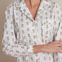 Printed Poplin Women's Long Sleeve Button-Down Pajama Set - Cottage Stripe, S,Cottage Stripe
