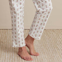 Printed Poplin Women's Long Sleeve Button-Down Pajama Set - Cottage Stripe, S,Cottage Stripe