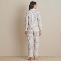 Printed Poplin Women's Long Sleeve Button-Down Pajama Set - Cottage Stripe, S,Cottage Stripe
