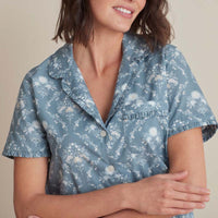 Printed Poplin Women's Short Sleeve Button-Down Pajama Set - Floral Spray, XXL,Floral Spray