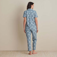 Printed Poplin Women's Short Sleeve Button-Down Pajama Set - Floral Spray, XXL,Floral Spray