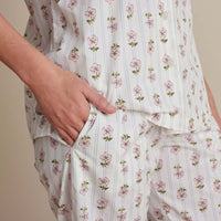 Printed Poplin Women's Short Sleeve Button-Down Pajama Set - Cottage Stripe, XXL,Cottage Stripe