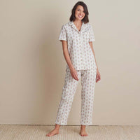 Printed Poplin Women's Short Sleeve Button-Down Pajama Set - Cottage Stripe, XXL,Cottage Stripe