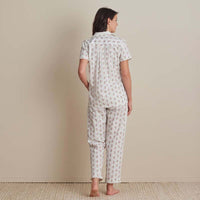 Printed Poplin Women's Short Sleeve Button-Down Pajama Set - Cottage Stripe, XXL,Cottage Stripe
