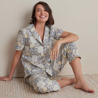 Printed Poplin Women's Short Sleeve Button-Down Pajama Set - Vintage Floral, XS,Vintage Floral