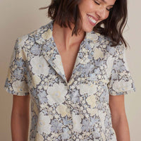 Printed Poplin Women's Short Sleeve Button-Down Pajama Set - Vintage Floral, XS,Vintage Floral