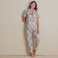 Printed Poplin Women's Short Sleeve Button-Down Pajama Set - Vintage Floral, XS,Vintage Floral