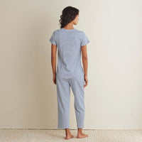 Yarn-Dyed Stripe Pima Cotton Women's Cropped Pajama Set - Navy/White, XS,Navy/White
