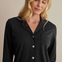 Pima Cotton Women's Button-Down Pajama Set - Black, XXL,Black