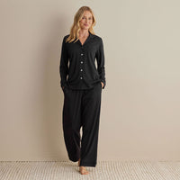 Pima Cotton Women's Button-Down Pajama Set - Black, XXL,Black