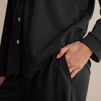 Pima Cotton Women's Button-Down Pajama Set - Black, XXL,Black