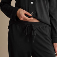 Pima Cotton Women's Button-Down Pajama Set - Black, XXL,Black
