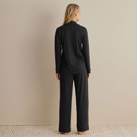 Pima Cotton Women's Button-Down Pajama Set - Black, XXL,Black
