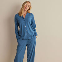 Pima Cotton Women's Button-Down Pajama Set - Blue Denim, XXL,Blue Denim