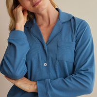 Pima Cotton Women's Button-Down Pajama Set - Blue Denim, XXL,Blue Denim