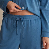 Pima Cotton Women's Button-Down Pajama Set - Blue Denim, XXL,Blue Denim