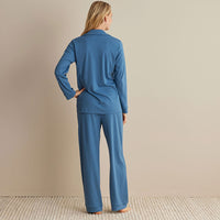 Pima Cotton Women's Button-Down Pajama Set - Blue Denim, XXL,Blue Denim