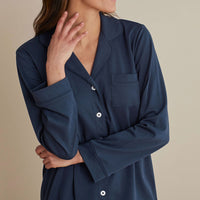 Pima Cotton Women's Button-Down Pajama Set - Navy, XXL,Navy