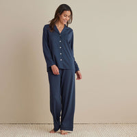 Pima Cotton Women's Button-Down Pajama Set - Navy, XXL,Navy