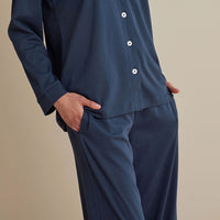 Pima Cotton Women's Button-Down Pajama Set - Navy, XXL,Navy