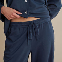 Pima Cotton Women's Button-Down Pajama Set - Navy, XXL,Navy