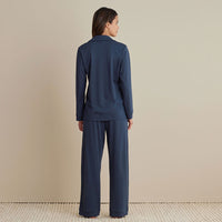 Pima Cotton Women's Button-Down Pajama Set - Navy, XXL,Navy
