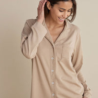 Pima Cotton Women's Button-Down Pajama Set - Beige Tan, XXL,Beige Tan