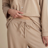 Pima Cotton Women's Button-Down Pajama Set - Beige Tan, XXL,Beige Tan