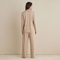 Pima Cotton Women's Button-Down Pajama Set - Beige Tan, XXL,Beige Tan