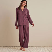 Pima Cotton Women's Button-Down Pajama Set - Wine, XXL,Wine