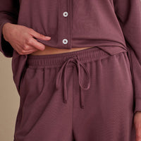 Pima Cotton Women's Button-Down Pajama Set - Wine, XXL,Wine