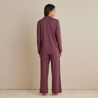 Pima Cotton Women's Button-Down Pajama Set - Wine, XXL,Wine