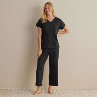 Pima Cotton Women's Cropped Pants Pajama Set - Black, XXL,Black