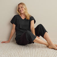 Pima Cotton Women's Cropped Pants Pajama Set - Black, XXL,Black